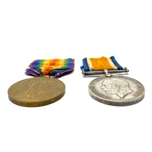 924 - WW1 The British War Medal and the Allied Victory Medal awarded to: 51615  Pte E Cheale Somerset Ligh... 