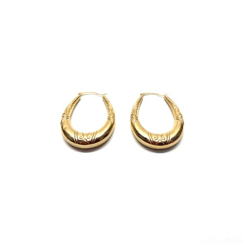 982 - Pair of large 9ct gold hoop earrings. 3g.