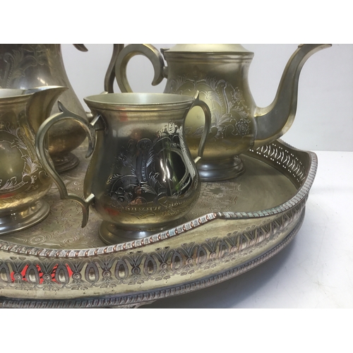 756 - Silver plate tea and coffee set with a heavy silver on copper tray