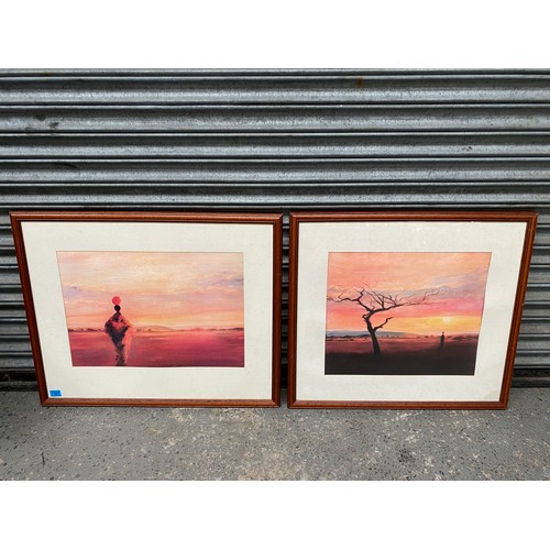 1107 - 2 lovely Ugandan scene prints in frames by Tony Hudson.