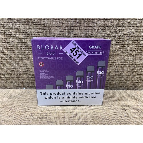 451 - Blobar disposable vapes grape flavoured 2% nicotine