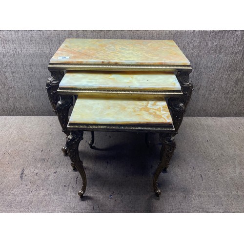 26 - Marble/onyx nest of tables with brass frame