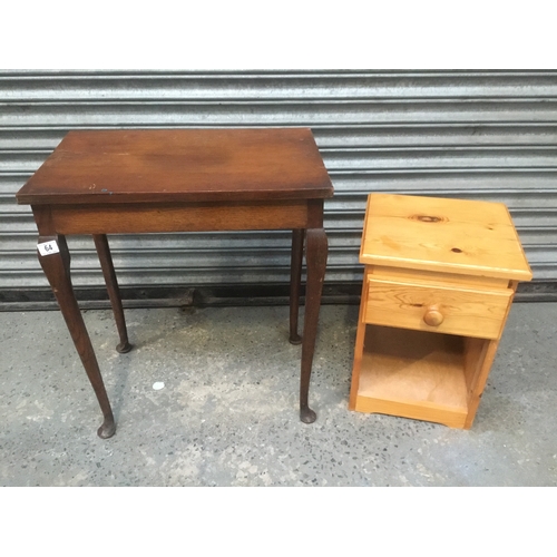 64 - Pine bedside unit and a vintage wine table