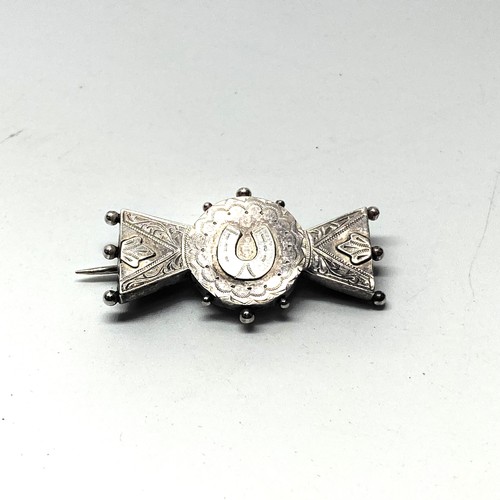 712 - Sterling silver lucky horse show brooch. Date marks for Birmingham 1888 by H Bros of Branston Street... 