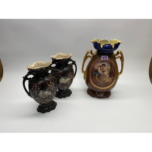 470 - 3 lovely vintage hand painted ceramic vases.