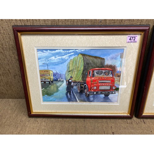 472 - 2 watercolour paintings Layland trucks by S. Morgan 2008.