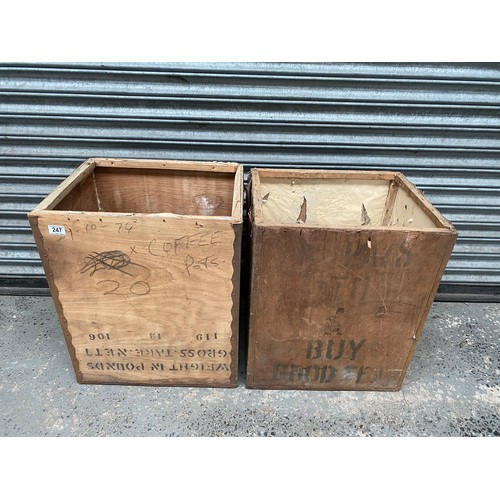 247 - 2 vintage wooden indian tea and coffee crates.