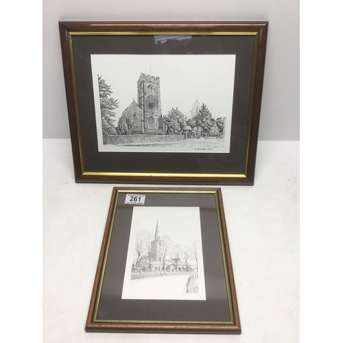 201A - Two framed prints by W Hazelhurst depicting churches