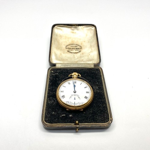 870 - 9ct gold Dennison open face pocket watch. Swiss made movement with gold hallmarks for Birmingham 194...