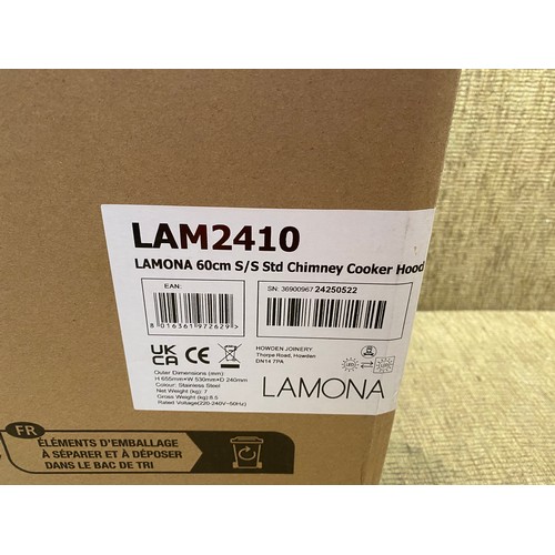 296 - Lam2410 lamona 60cm S/S chimney cooker hood.