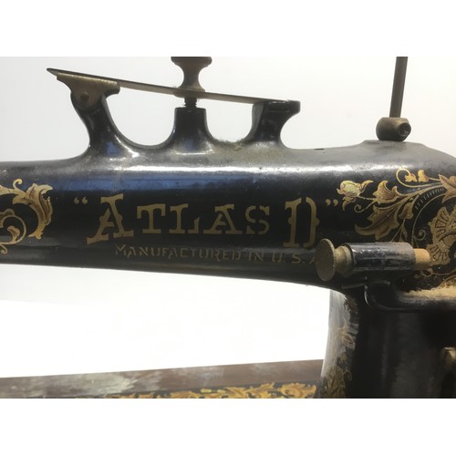 85C - Early Atlas D sewing machine made in USA in a decorative wooden case