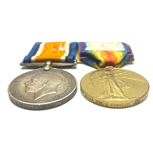 928 - WW1 British War Medal and The Allied Victory Medal awarded to: 37933 Pte George Haywood. 1st Battali... 