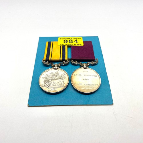 964 - South Africa Medal (Zulu) and Army long service and good conduct medal (Second type Victoria swivell... 