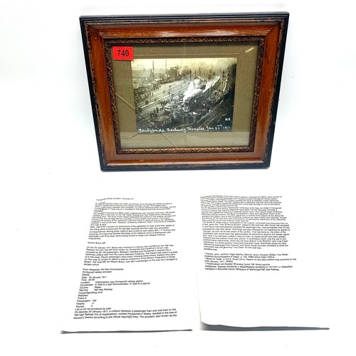 740 - Historic framed photograph of the Pontypridd/ Hopkins town Railway disaster of Jan 23 1911. Photo in... 