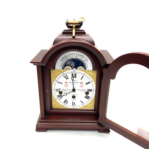 776 - Mahogany Westminster Chiming 8 Day Mantle Piece Clock by Sewills Liverpool, 2England expect every ma... 