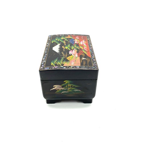 728E - Stunning Japanese hand painted black lacquer 
