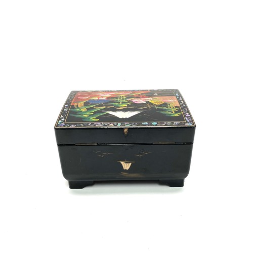 728E - Stunning Japanese hand painted black lacquer 
