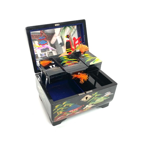 728E - Stunning Japanese hand painted black lacquer 