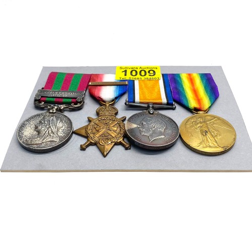 1009 - The India General Service Medal 1895, with Punjab Frontier (1897-98) clasp. WW1 1914 Mons Star with ...