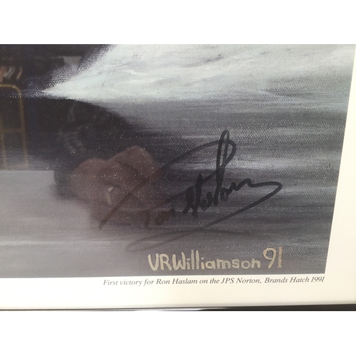 708 - Ron Haslam picture of his first victory at Brands Hatch in 1991 on the JPS Norton limited edition nu... 