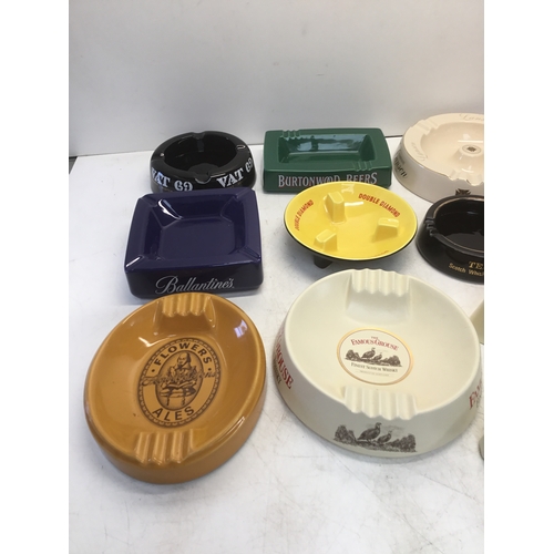 1122 - A collection of sixteen vintage pub ashtrays including Flowers and Double Diamond