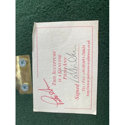 829 - heavy cast sculpture of staffordshire bullterrier signed by patsy ann.