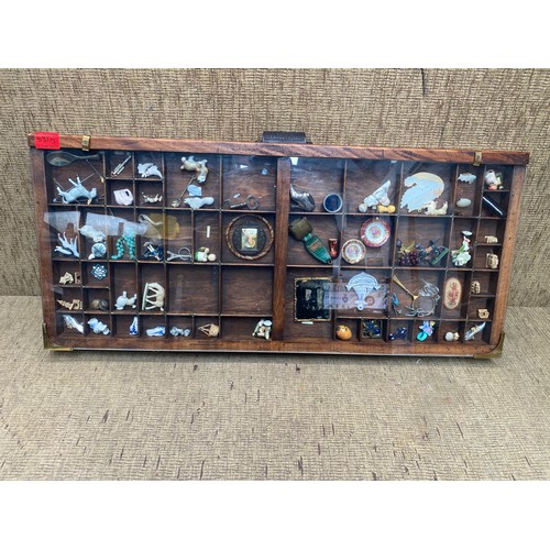 831D - John Haddon and Co miniature display cabinet , with age related trinkets 83x37