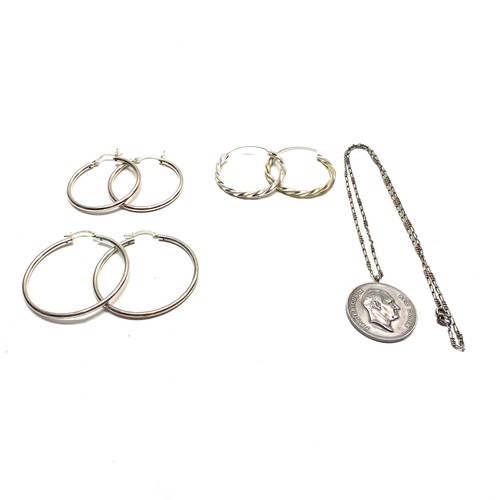 832B - Silver hoop earrings, necklace an Dutch pendant and chain.