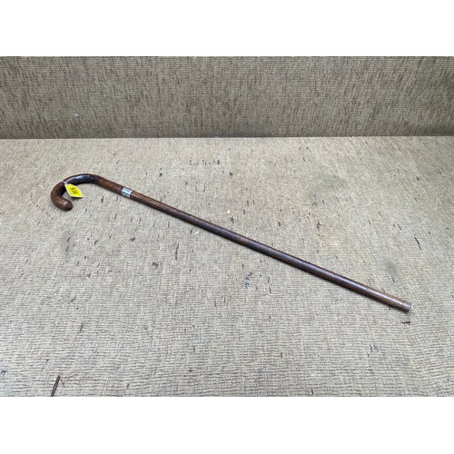 936 - Walking stick with a silver collar, hallmarks for Birmingham 1914 by J Howell and co , Old street Lo... 