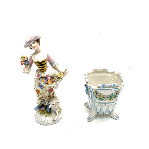 937 - Porcelain shepherdess figure with  blue anchor to the base (likely the Chelsea London or Derby works... 