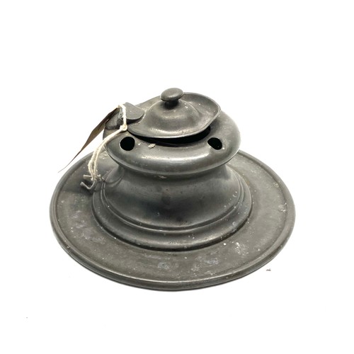 833A - Pewter ink well and quill holder (pot not present) Circa 1860-1900.