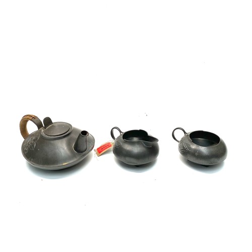 833B - Arts & Crafts Tudric pewter 3 piece tea set designed by Archibald Knox for Liberty & Co, England c19... 