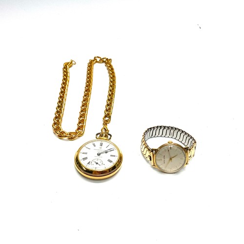 954 - Smiths Astral men's mechanical watch and a Ingersoll triumph gold plated pocket watch and heavy chai... 
