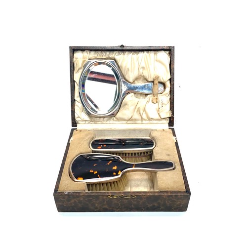 955 - Tortoise shell dressing table set in its original box, hallmarks for London 1908 by Cohen & Charles,... 