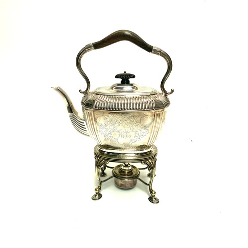 961 - Edwardian silver plated spirit kettle and burner by E and A Eustance 32cm high