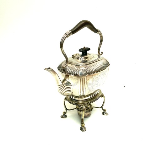 961 - Edwardian silver plated spirit kettle and burner by E and A Eustance 32cm high