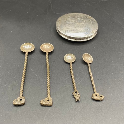 976 - Four interesting spoons made in India out of silver and silver rupee coins with animal tops, and a 8... 