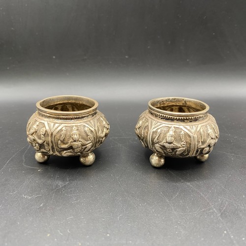 979 - Two antique silver salts/trinket boxes, depicting a Hindu goddess from the Raj Era, likely Burma (NH... 