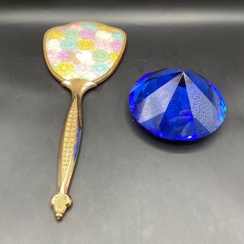 838 - Large 13cm Feng Shui Wish fulfilling energy crystal and a pretty dressing table mirror with embroide... 