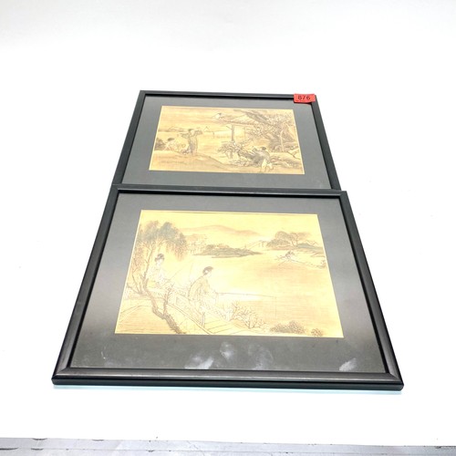 876 - A pair of early Chinese silk pictures 32cm x 29cm