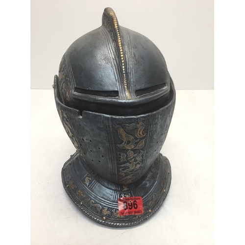 896 - Medieval helmet resin ornament with lifting visor 28cm