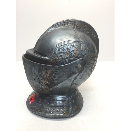 896 - Medieval helmet resin ornament with lifting visor 28cm