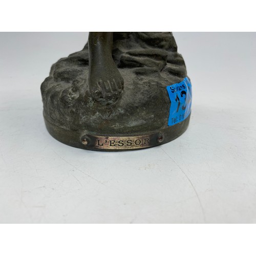 1340 - Bronzed pewter Sculpture by Charles Geoerges Ferville Suan 1847-1925 depicting lady with cherub sign... 