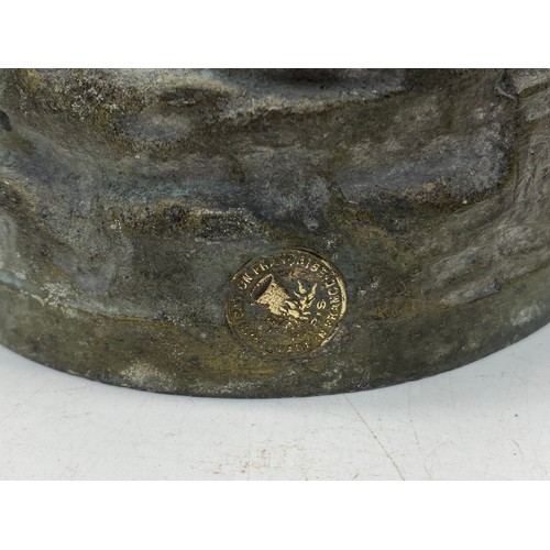 1340 - Bronzed pewter Sculpture by Charles Geoerges Ferville Suan 1847-1925 depicting lady with cherub sign... 