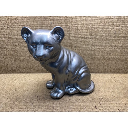 1343 - Silver coloured ceramic sculpture of Tiger cub.