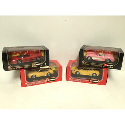 1164 - Four Burago model cars including Porsche Carrera and Ferrari F50