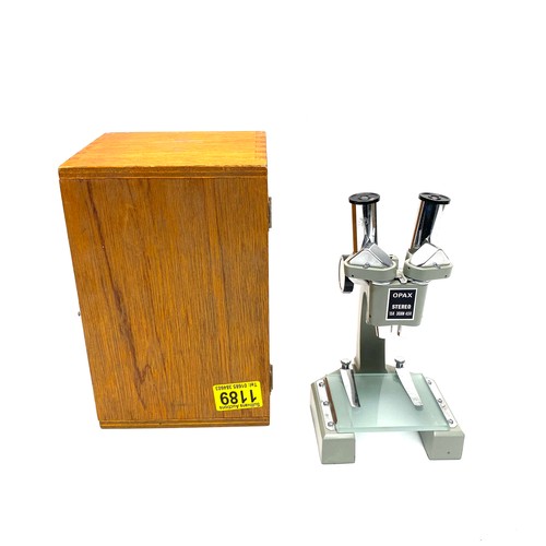 1189 - Opax Stereo Microscope (15x -45x)In Wooden Box.  Made In Japan.