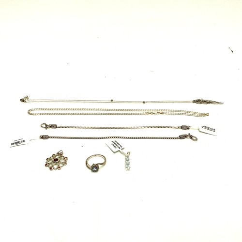 1212 - Silver chain, ring, earrings, pendants and two Indian silver bracelets.