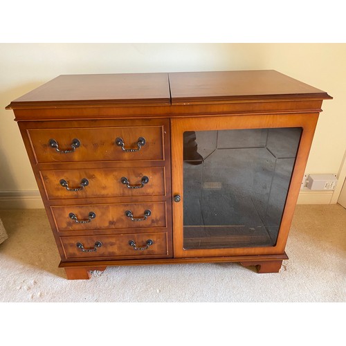 537 - Inlaid veneer cassette record player cabinet 102cm x 48cm