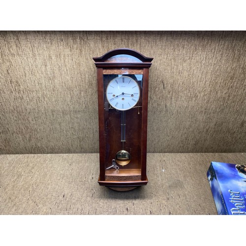 Hermle Westminster Chime Wall Clock Walnut Finish with key.